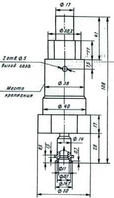 Габаритные и присоединительные размеры клапана предохранительного УФ 55079-010