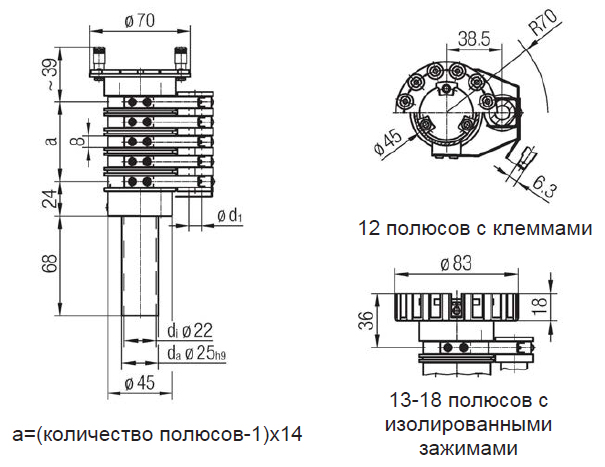 Размеры токосъемников КТ-025