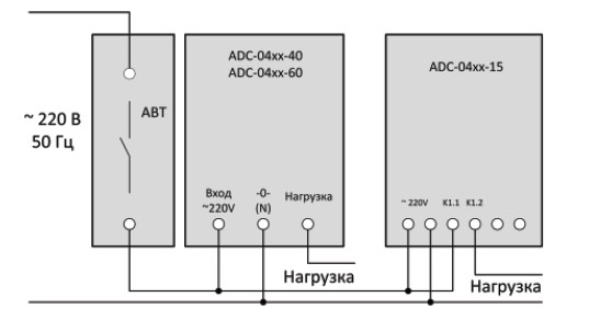 Рис.1. Схема включения таймера ADC-0420-15