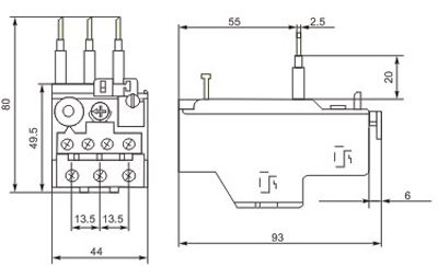 Рис.1. Тепловое реле FTR 32B 2.8-4 - габаритный чертеж