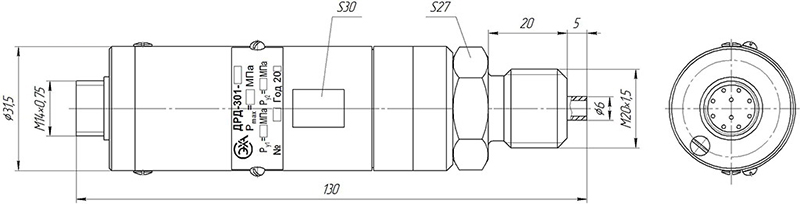 "Габаритные размеры датчиков ДРД-301, ДРД-303"