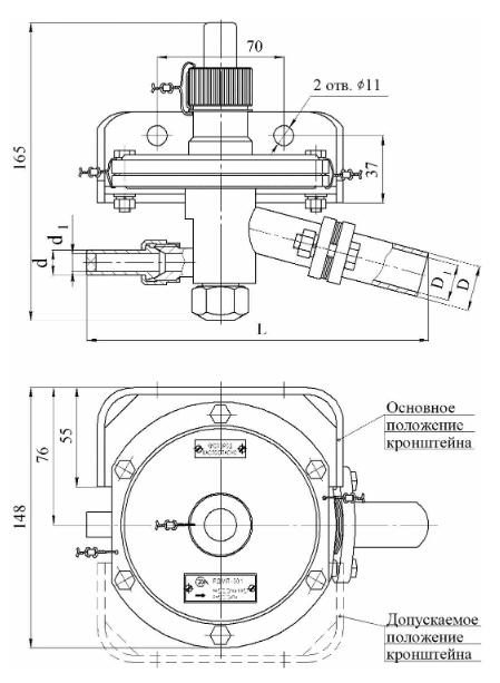 "Габаритные и установочные размеры регулятора РДМП-301"